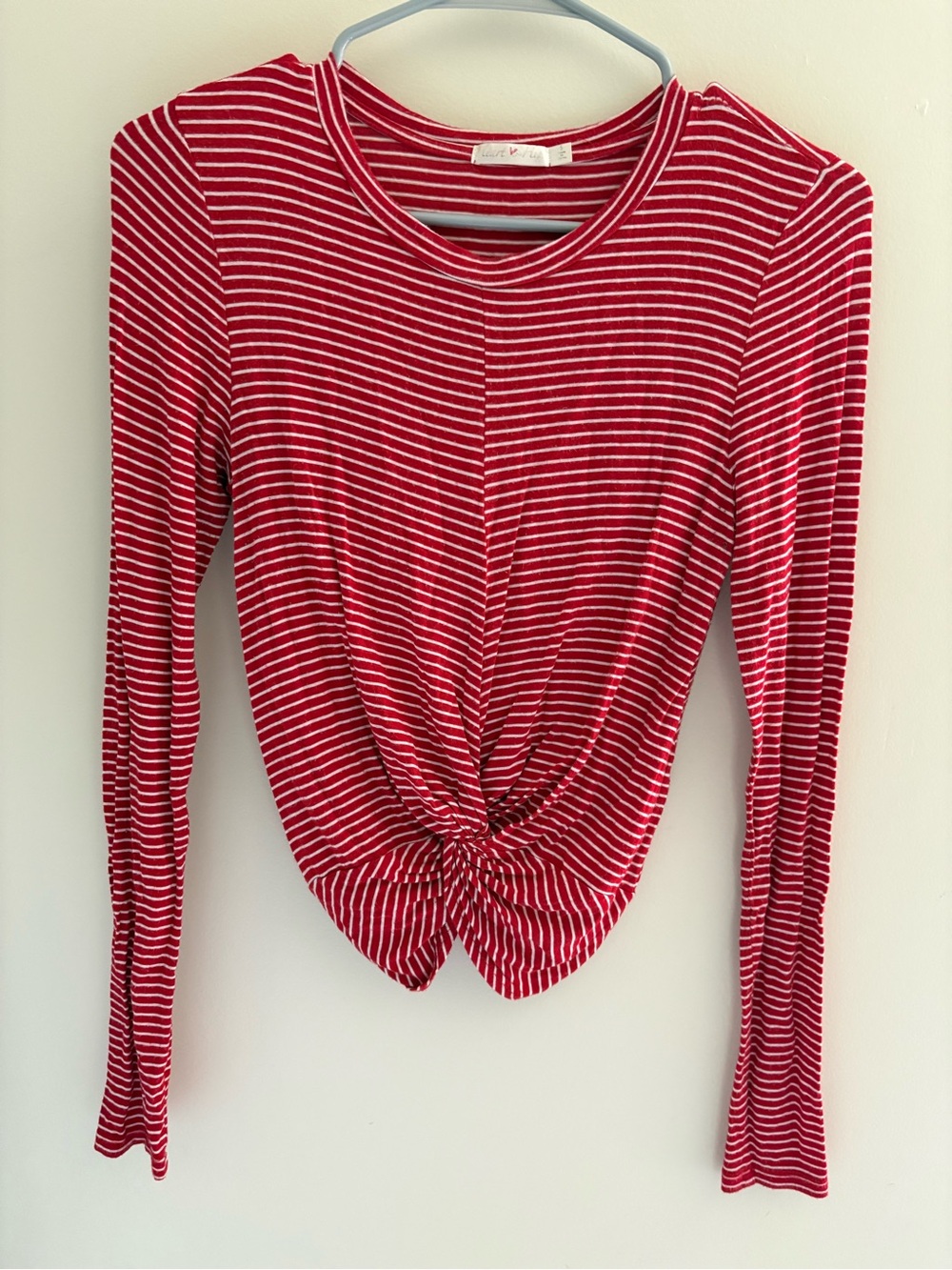 Heart & Hips Red and White Striped Twist-Knot Long Sleeve Crop Top Size Small